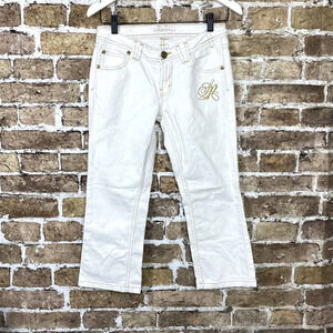 SouthPole White Gold Embroider Logo‎ Cropped Stretch Denim Jeans Size 5